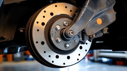Detailed Closeup Of A Car Brake Rotor And Caliper