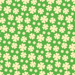 Lucky four leaf clover seamless vector pattern. Yellow floral illustration background.