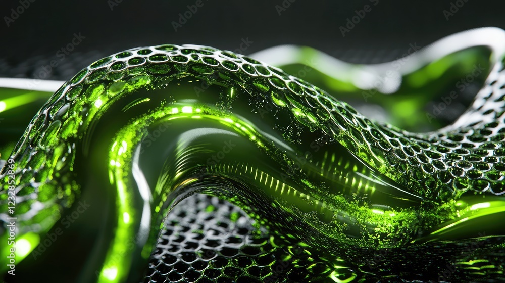 Poster abstract green liquid form with honeycomb texture