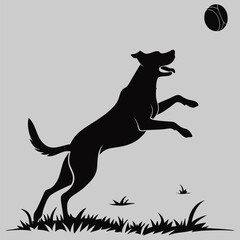 a dog chasing a ball silhouette vector design art and illustration