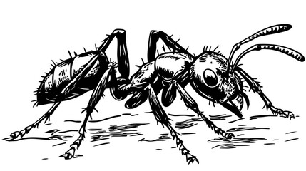 Artistic Ant Line Art High-Quality Monochrome Design, Sketch, No Background 