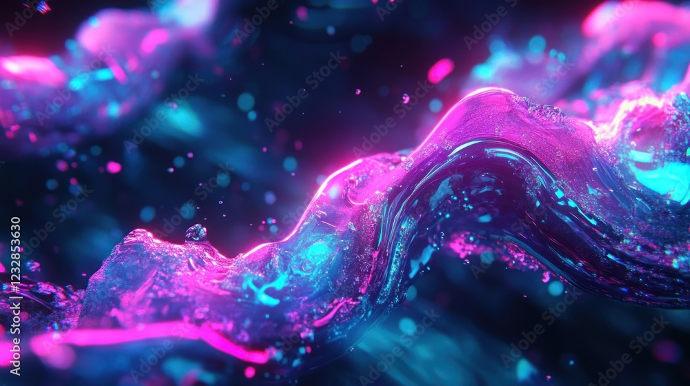 Poster abstract neon liquid wave flowing dynamically