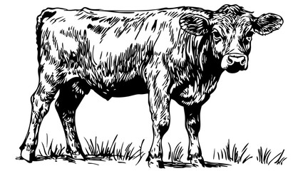 Artistic Cartoon Cow Line Art High-Quality Monochrome Design, Sketch, No Background 