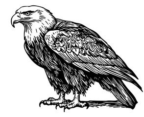 Artistic Cartoon Eagle Line Art High-Quality Monochrome Design, Sketch, No Background