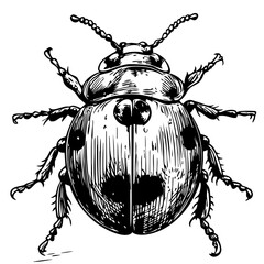Artistic Cartoon Ladybug Line Art High-Quality Monochrome Design, Sketch, No Background 