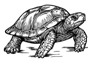 Artistic Sea Turtle Line Art High-Quality Monochrome Design, Sketch, No Background 