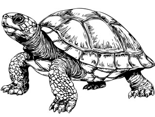 Artistic Sea Turtle Line Art High-Quality Monochrome Design, Sketch, No Background 