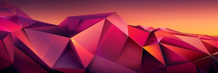 Fototapeta premium 3d abstract background with polygonal shapes in magenta and orange colors.