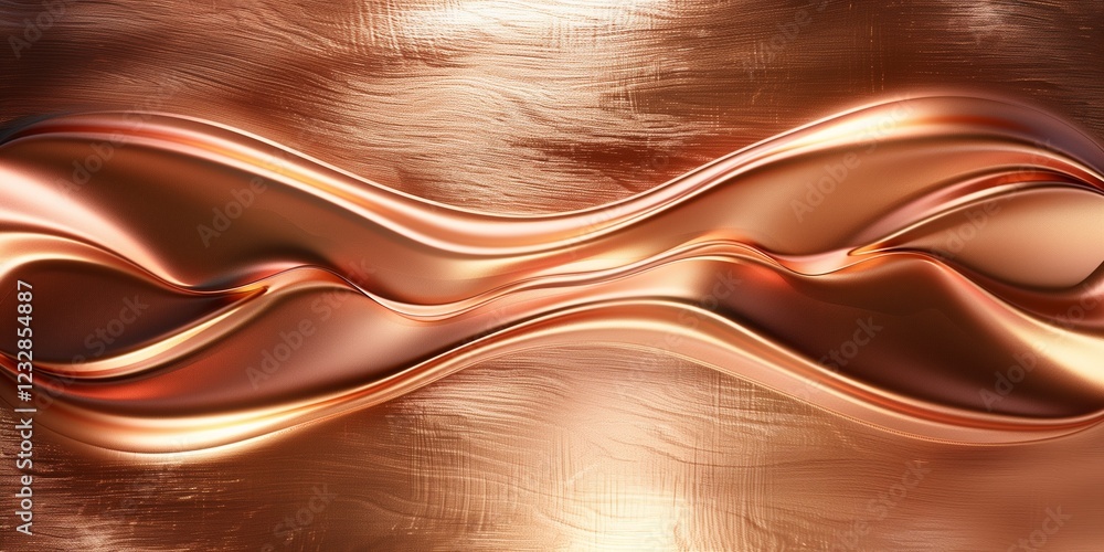 Poster abstract copper-colored background with wavy lines and curves, 3d rendering illustration.