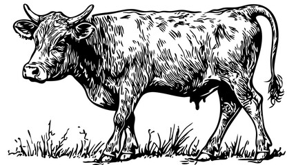 Black-and-White Cartoon Cow Precision and Detail in Illustration, Sketch, No Background 