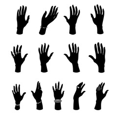 Fototapeta premium Black-and-White Hand Silhouette Collection Precision and Detail in Illustration, Sketch, No Background 