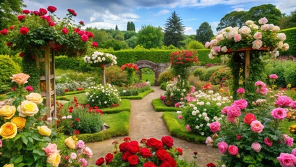 Obraz premium Blooming rose garden captivating floral beauty scenic park photography daytime aesthetic appeal