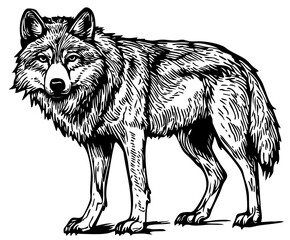 Black-and-White Wolf Precision and Detail in Illustration, No Background 