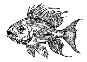 Black-and-White Tropical Fish Precision and Detail in Illustration, Sketch, No Background 