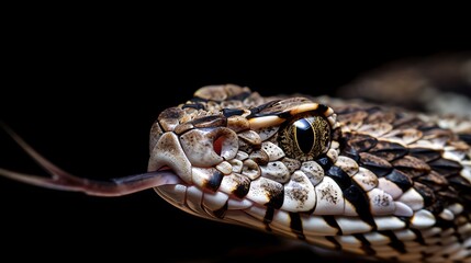Viper snake head closeup, night, tasting air, wildlife