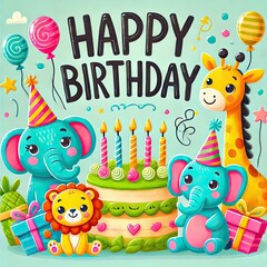 Fototapeta premium happy card with animals