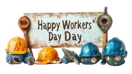 Banner reading "Happy Workers' Day" for labor rights celebration, PNG file, isolated on white