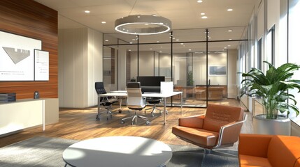 Fototapeta premium Design for the inside of an office, including the arrangement and décor.