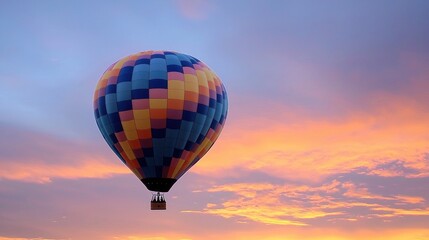 Obraz premium Colorful Hot Air Balloon Soaring at Sunset