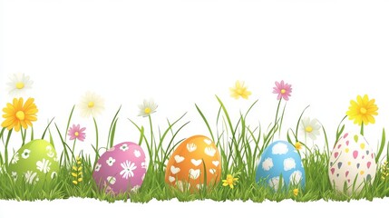 Spring has Sprung! Celebrate with grass and flowers! Decorate with this Easter greeting card element. Use it for your park, sale, banner, poster, cover, templates, or social media feed.
