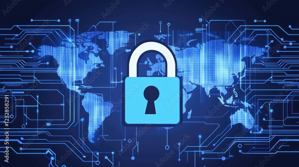 Poster Global Cybersecurity Digital Lock Protecting World Data