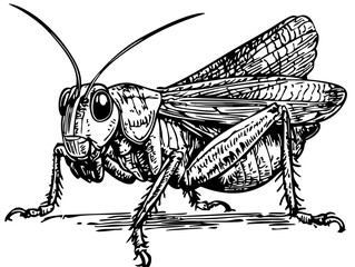 Classic Cartoon Cricket Artwork High-Contrast Black-and-White Art, Sketch, No Background 
