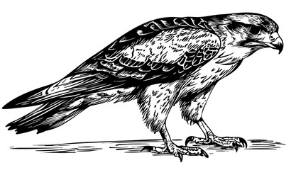 Classic Cartoon Falcon Artwork High-Contrast Black-and-White Art, Sketch, No Background 