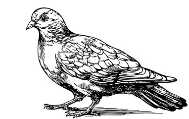 Classic Cartoon Dove Artwork High-Contrast Black-and-White Art, Sketch, No Background 
