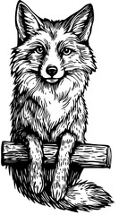 Classic Cartoon Fox Artwork High-Contrast Black-and-White Art, Sketch, No Background 