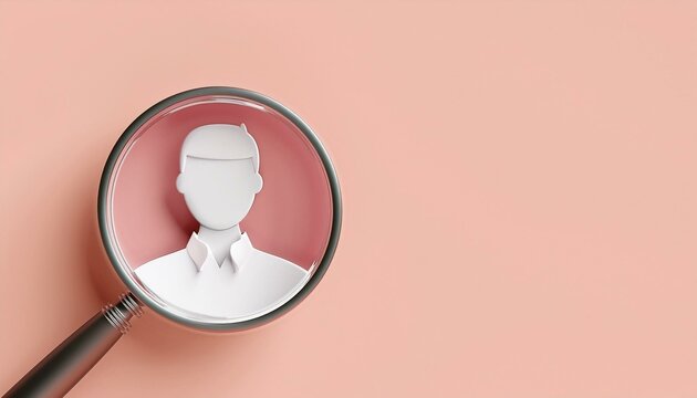 Customer insight concept. Abstract view of a person through a magnifying glass on a soft background.