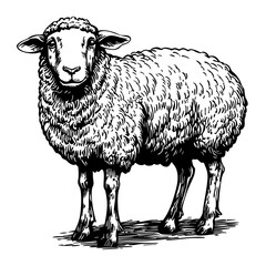 Classic Sheep Artwork High-Contrast Black-and-White Art, Sketch, No Background 