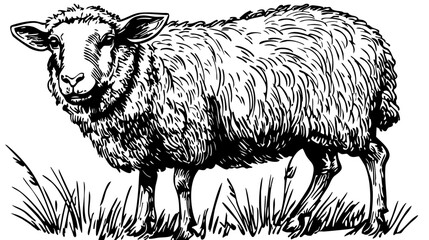 Classic Sheep Artwork High-Contrast Black-and-White Art, Sketch, No Background 