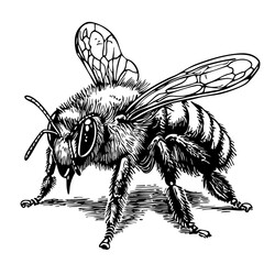 Detailed Bee Drawing Perfect for Design and Art Projects, Sketch, Transparent Background 