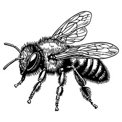 Detailed Bee Drawing Perfect for Design and Art Projects, Sketch, Transparent Background 