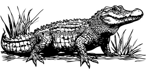 Detailed Cartoon Crocodile Drawing Perfect for Design and Art Projects, Sketch, Transparent Background 