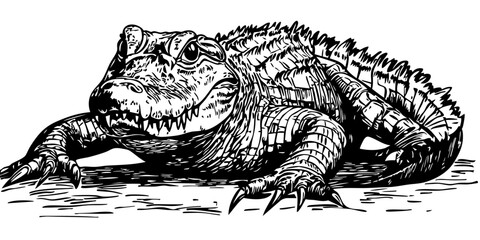 Detailed Cartoon Crocodile Drawing Perfect for Design and Art Projects, Sketch, Transparent Background