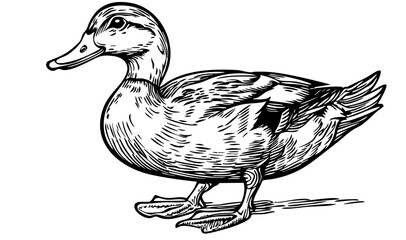 Detailed Cartoon Duck Drawing Perfect for Design and Art Projects, Sketch, Transparent Background 
