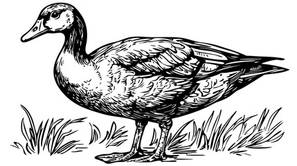 Detailed Cartoon Goose Drawing Perfect for Design and Art Projects, Sketch, Transparent Background 