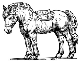 Detailed Unicorn Line Drawing Beautiful Monochrome Artwork, Transparent Background