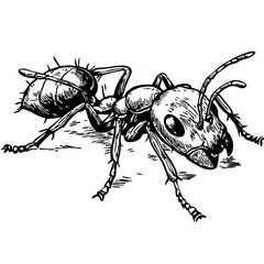 Elegant Illustration of Ant Monochrome Art in High Detail, Sketch, No Background