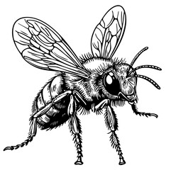 Elegant Illustration of Bee Monochrome Art in High Detail, Sketch, No Background