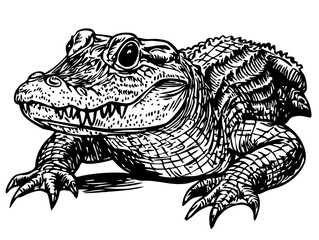 Elegant Illustration of Cartoon Crocodile Monochrome Art in High Detail, Sketch, No Background
