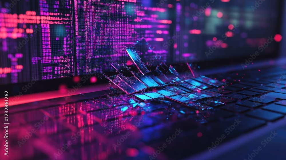Poster Shattered Digital Keyboard Screen Exploding Code