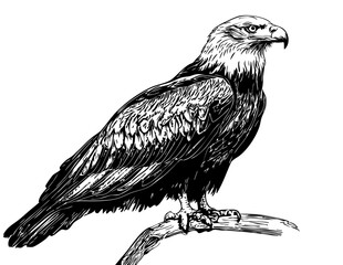 Elegant Illustration of Cartoon Eagle Monochrome Art in High Detail, Sketch, No Background 