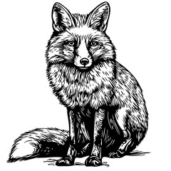 Elegant Illustration of Cartoon Fox Monochrome Art in High Detail, Sketch, No Background