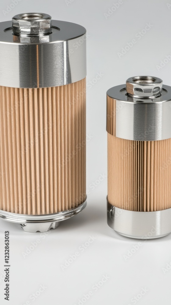 Poster different sizes of oil filters showcasing engineering design and functionality for automotive applic