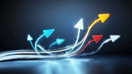 marketing research compitition behavior, Abstract concept of market competition, intertwined lines and glowing arrows pointing in different directions