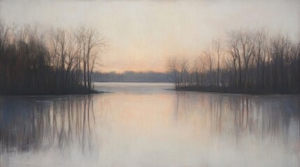 Obraz premium Tranquil Sunset Over Still Water And Trees