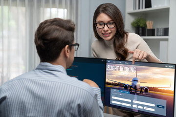 Online flight booking website provide brisk reservation system . Travel technology concept .