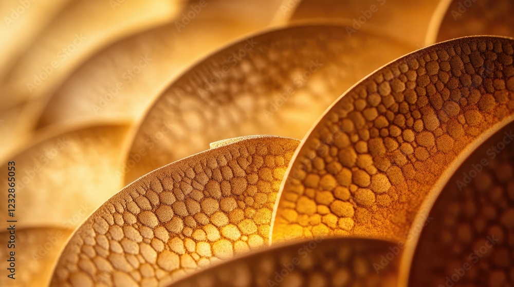 Poster Golden textured surfaces overlap creating abstract art